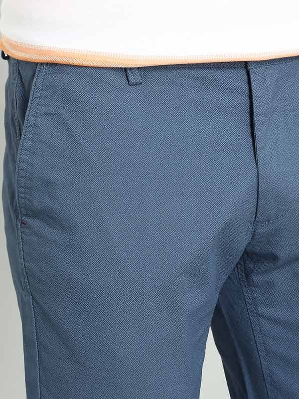 Indian Terrain Men's Slim Fit Self Design Blue Trousers